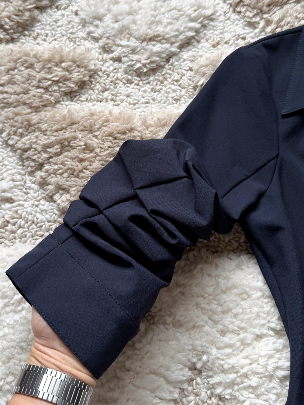 $425 Cinq à Sept Lucilla Drop Waist Pleated Hem Navy Shirt Dress 0 - Picture 8 of 10
